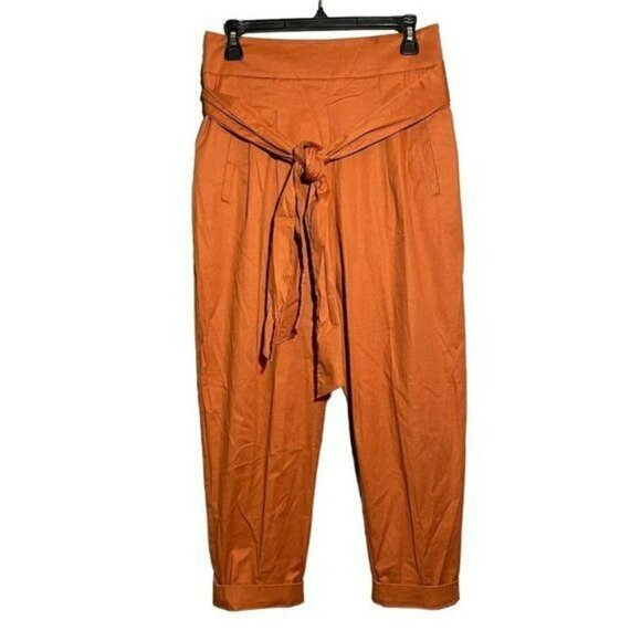 Anthropologie Cartonnier Mom Pants Chino Women Size 6 Orange Pumpkin Buckle Belt - Picture 1 of 8